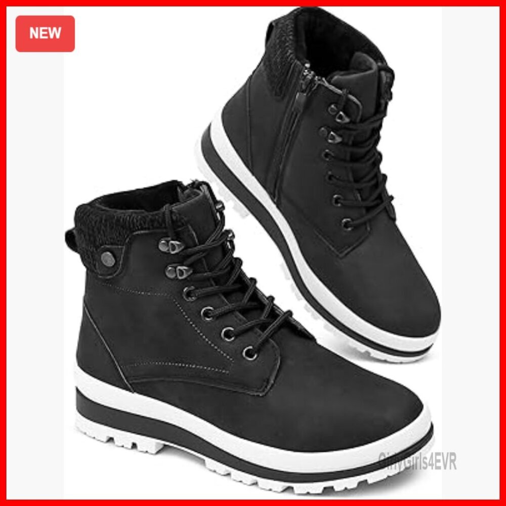 Waterproof Fur Lined Platform Combat Boots with Side Zipper Non Slip